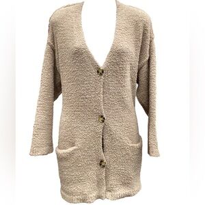 BEAUTIFUL AND SOFT! Democracy Buttoned Knit Tan With Gold Thread Cardigan Size S